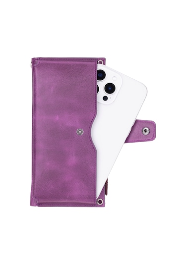 Bloominbag Lozan Strap Mulberry Velvet Gerçek Deri Çapraz Askılı Cüzdan Çanta Mor