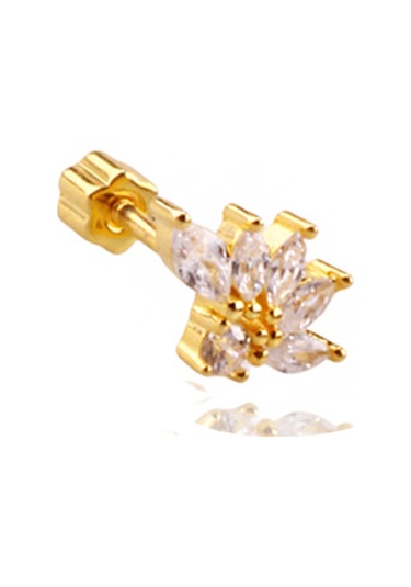 Liu S 25 Şık Gümüş Piercing 925 Ayar, Altın Kaplama, Zirkon Taşlı Ms3840 Altın