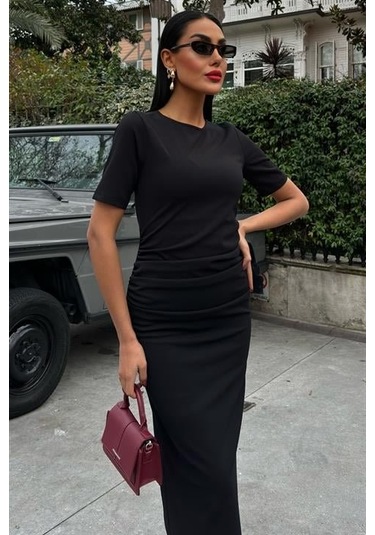 Beli Büzgülü Midi Elbise 2853 S