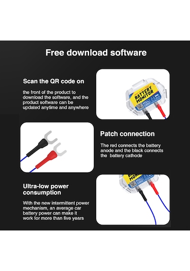Lemestar 12v Araç Akü Monitörü - Gerçek Zamanlı Voltaj, Sıcaklık Ve Güç Takibi - Bluetooth Uyarı Sistemi