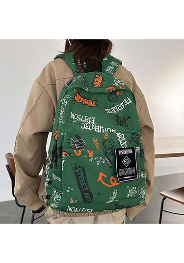 Suntek Graffiti Sırt Çantası Dizüstü Bilgisayar Günlük Yeşil