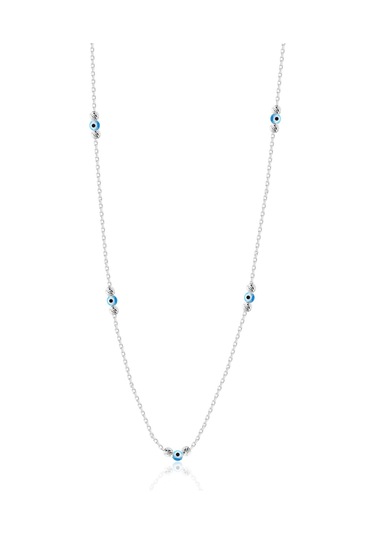 Gümüş Rodyumlu Doricalı Nazarlı Cam Göz Kolye Barcode Gümüş - Rose Gold