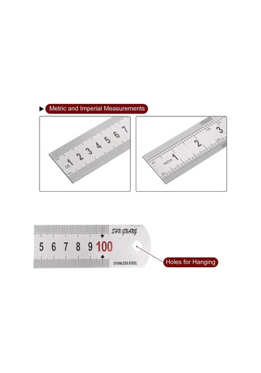 100cm 40 İnch - Çift Taraflı Paslanmaz Çelik Metal Cetvel - Kalınlık 1.2mm