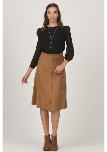 Shahiqa Kadın Önü Çıtçıtlı Suni Süet Etek