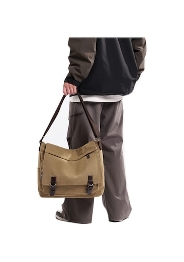 Erkek Çok Amaçlı Büyük Kapasiteli Kanvas Omuz Çantası X001 Kahverengi