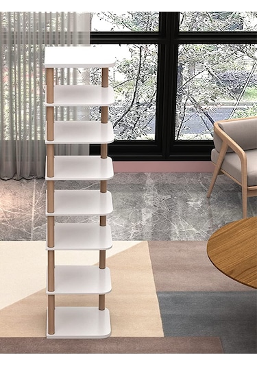 7 Katlı Ayakkabılık Yedi Bölmeli Ayakkabı Organizeri Dekoratif Ayakkabı Rafı Beyaz