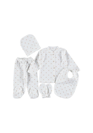 0-3 Aylık 5 Li Zıbın Seti Hastane Çıkış Seti %100 Pamuklu Kutusuz Kahverengi