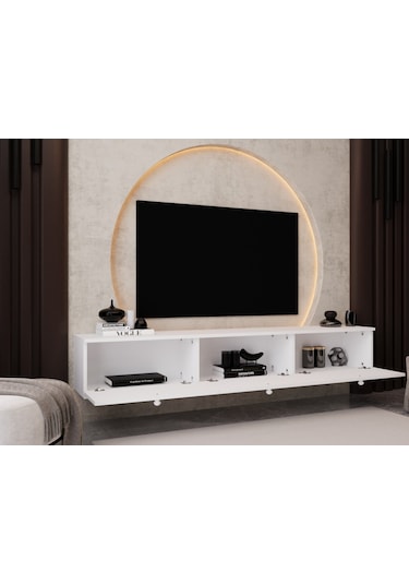 Melura Tv Ünitesi - Tv Sehpası 200 Cm Duvara Monte %100 Mdf Beyaz