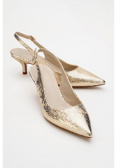 Luvishoes Value Altın Desenli Kadın Topuklu Ayakkabı Altın