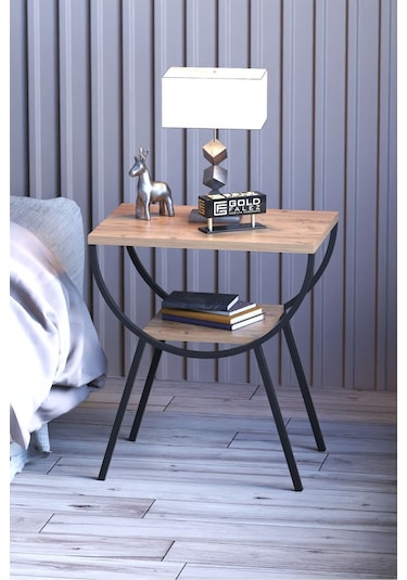 Yan Sehpa Komodin Metal Ayak Ceviz Atlantikçam