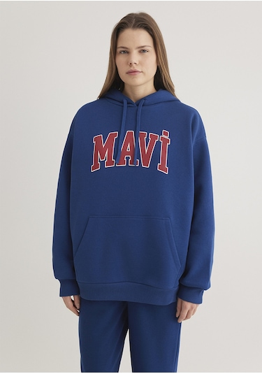 Mavi 1600361-82625 Mavi Logo Baskılı Kapüşonlu Sweatshirt - Lacivert