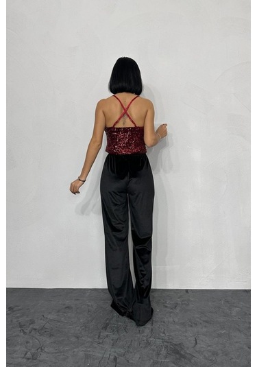 Bordo Askılı Degaje Bluz Antrasit Melanj