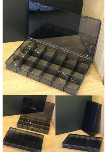 Bayev 3 Adet Füme 18 Bölmeli Kolye Yüzük Kapaklı Takı Kutusu Dikiş Kutusu Organizer İlaç Kutusu