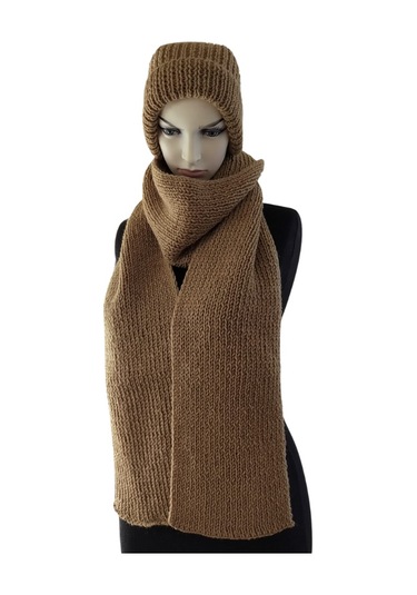 Nvsisters Kışlık Unisex Örgü Atkı ve Bere Takımı Kahverengi