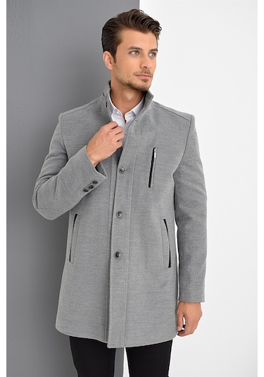 Plt8386 Dewberry Erkek Palto-Gri-Gri