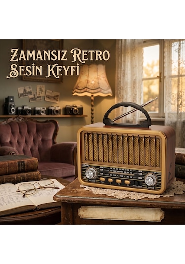 Retro Tasarım Taşınabilir Radyo - Bluetooth Hoparlör, Am/fm/sw 3 Bant, Şarj Edilebilir