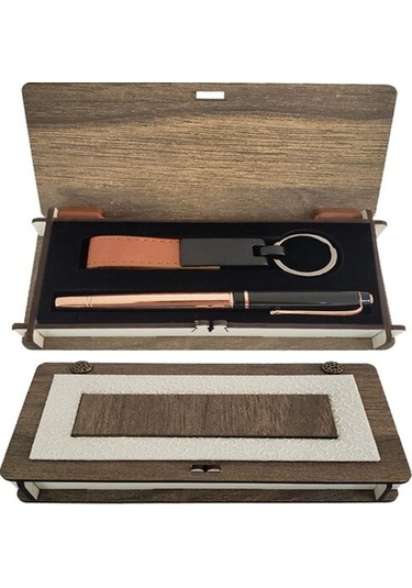 Dekoratif Ahşap Kutulu Bakır Kalem Anahtarlık Set - 90923712619521000f