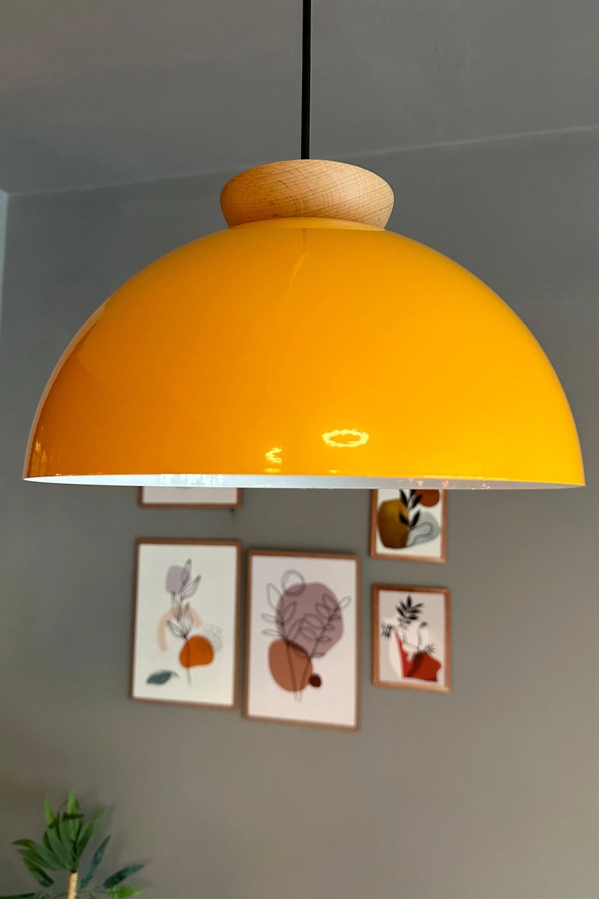 Yimpi Sarı Avize Ahşap Tekli Sarkıt Salon Kuaför Cafe Dekoratif Aydınlatma Pastane SARI