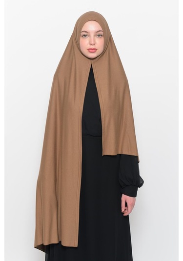 Hazır Pratik Geçmeli Lüks Düz Penye Şal Çapraz Hizalı Çikolata
