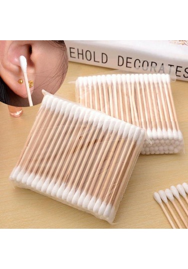 Kulak Temizliği Ve Makyaj İçin Çift Uçlu Pamuklu Çubuklar Sivri Tahta Çubuklu Steril Pamuklu Çubuklar