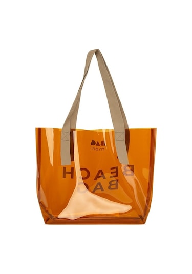 Bagmori Beach Bag Baskılı Şeffaf Plaj Çantası Vizon