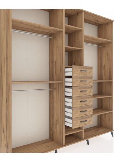 Hyperion Dolap 10 Raflı 6 Çekmeceli 3 Askılı 220x44x243 Çam-çam/çam Atlas Çam/atlas Çam