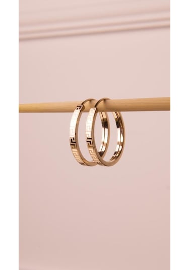 Altın Tek Düz Desenli Halka Küpe 1.6 Cm Gizli Kilit