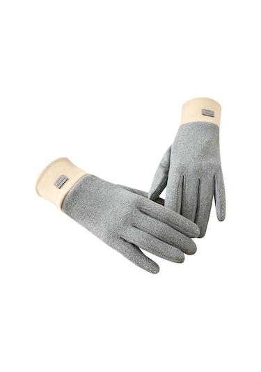 Cbtx Dokunmatik Özellikli Şık Mode Kadife Sıcak Soğuk Dayanıklı Kadın Eldiven Gri