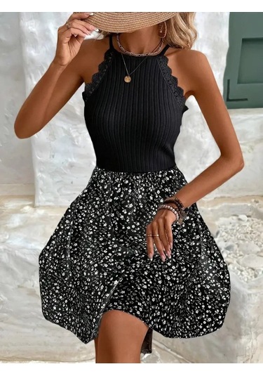 Kadın Omuzlardan Açık Reglan Kol Detaylı Üst Fırfırlı Kaşkorse Alt Süprem Elbise Siyah