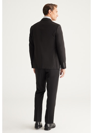 AC&Co / Altınyıldız Classics ERKEK SIYAH Ekstra Slim Fit Dar Kesim Kırlangıç Yaka Takım Elbise Siyah