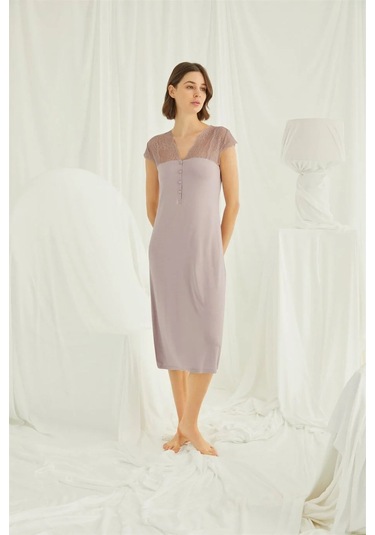 Monamise Kadın Vizon Kısa Kollu Gecelik 18436 Vizon