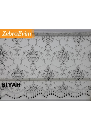 3Renk Çift Mekanizma Damask Siyah-Krem-Kahve Tül Stor Zebra Perde
