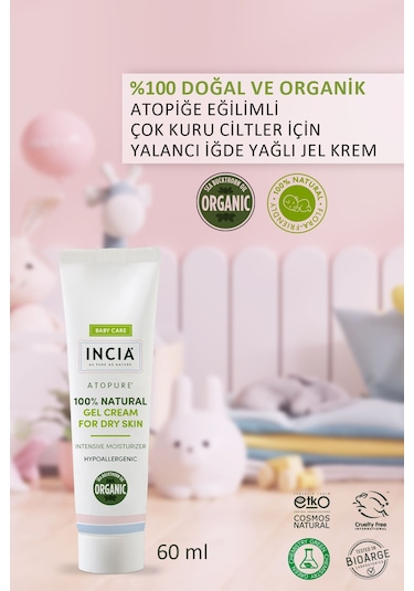 INCIA %100 Doğal Atopiğe Eğilimli Ciltler İçin Jel Krem Çok Kuru Ciltler İçin Yalancı İğde Yağı 60 ml