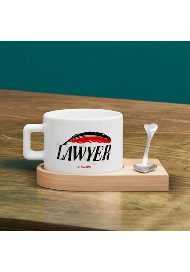 Bk Gift Kişiye Özel İsimli Avukat Tasarımlı-5, Ahşap Altlıklı Seramik Fincan, Meslek Hediyesi, Yeni İş Hediyesi Kobitmeyen137914 Bk Gift