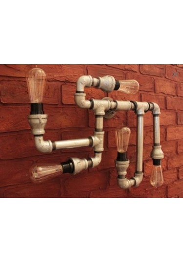 5'lı Borulardan Duvar Lambası Hediyelik Duvar Apliği Vintage Siyah