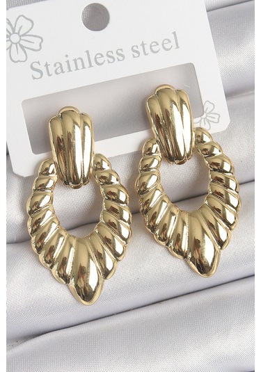 316 Çelik Gold Renk İşlemeli Motiif Model Kadın Küpe Çok Renkli