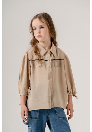 Kız Çocuk Taş Püsküllü Gömlek 3124 Bej