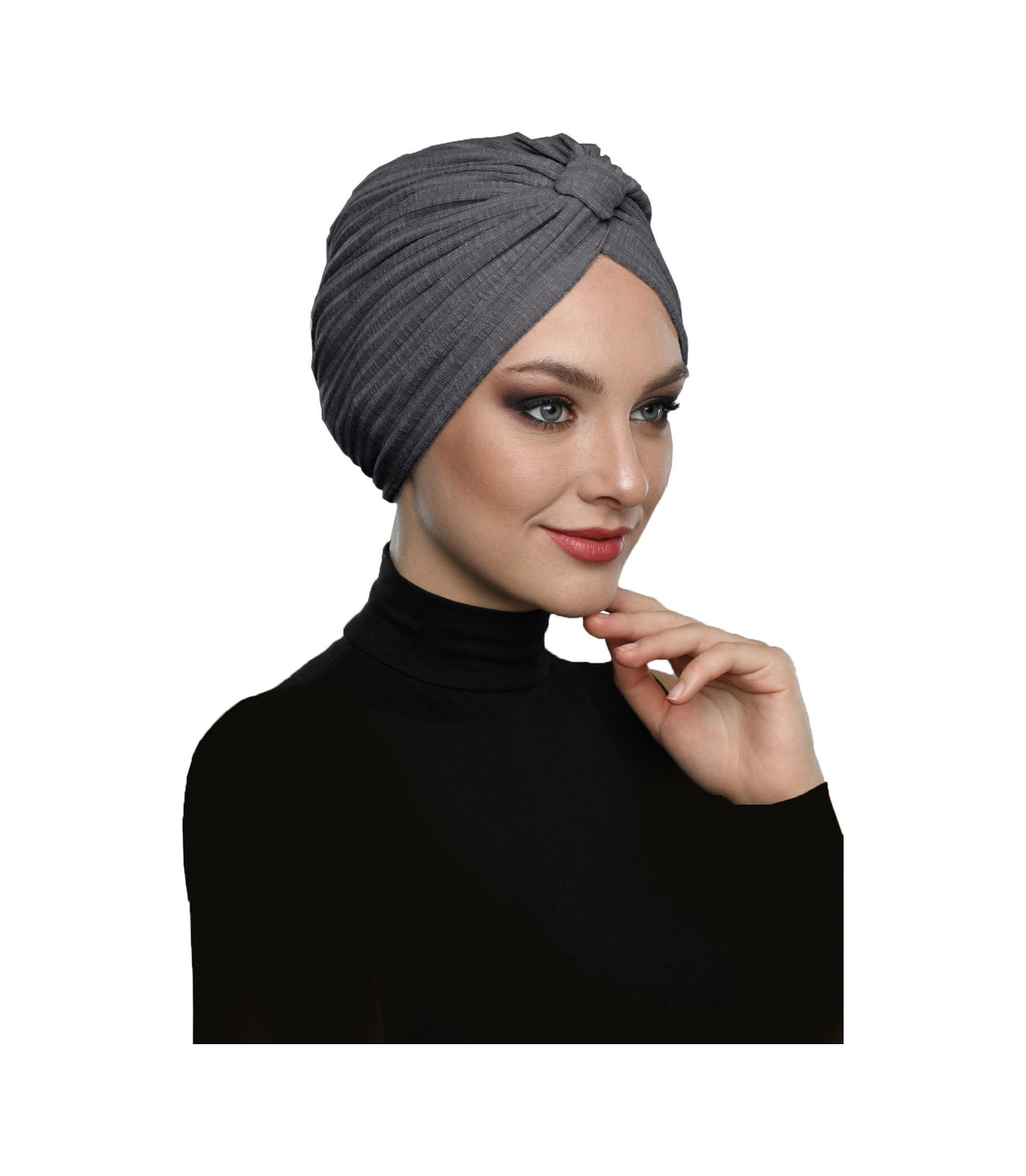 Pamuklu Bantlı Astarlı Antrasit Hazır Türban Tesettür Havuz Bonesi Antrasit