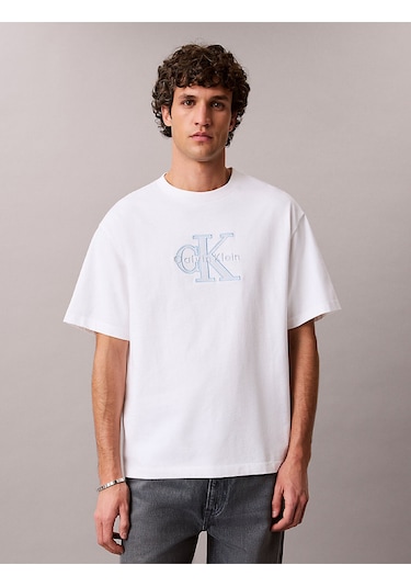 Calvin Klein Lv04rf819g Elevated Monologo Erkek Tişört Beyaz