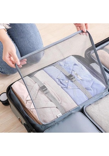 Gri 6 Adet Seyahat Saklama Torbaları Örgü Pencere Nefes Çok Amaçlı İç Giyim Ayakkabı Organizasyonu Büyük Kapasiteli Saklama Çantası Gri