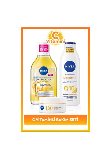 NIVEA Q10 Sıkılaştırıcı Losyon 250 ML + Gündüz Kremi 50 ML + Makyaj Temizleme Suyu 400 ML