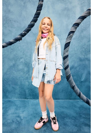 Defacto Kız Çocuk Pamuklu Jean Şort Etek E5358a825aunm39 Mavi