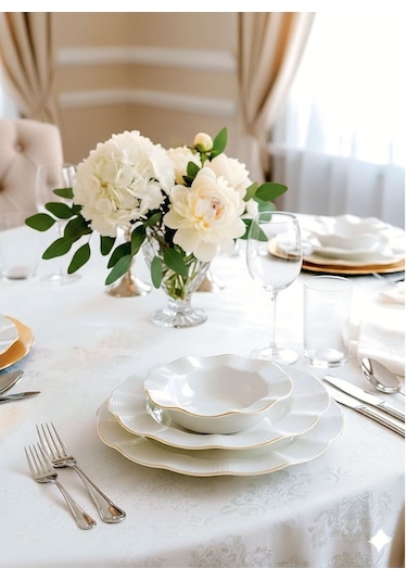 Kütahya Porselen Milena Altın File 51 Parça 12 Kişilik Yemek Takımı Krem - Bej