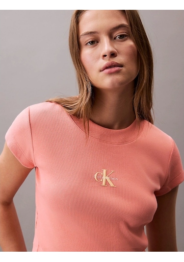 Calvin Klein Monogram Baby Tee Kadın Pembe T-shirt Lv047ab802-vdw Turuncu