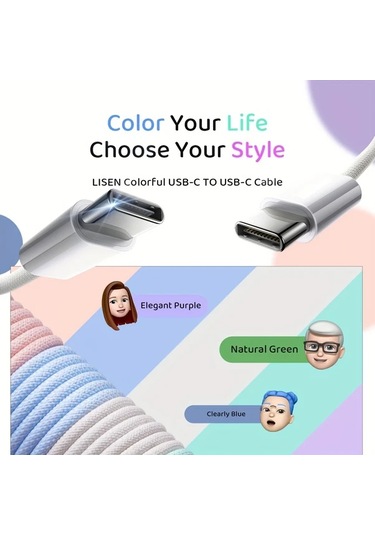 Honeybeeshop Mor 10lu 60w Usb C İphone 16 Şarj Kablosu 3.3ft Hızlı Şarj İpad Samsung Uyumlu