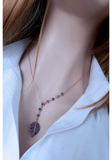 Tohum Taşlı Mor Yaprak Kolye _Rose