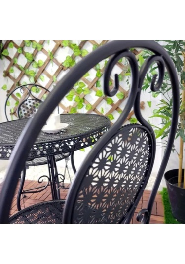 Ferforje Metal Açılır Katlanır Sandalye Bahçe Balkon Mutfak Sandalyesi Siyah 1 Adet Siyah