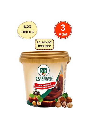 Karadeniz Tarım Birlik Fındık Parçacıklı Kakaolu Fındık Kreması %23 Fındık 3 x 800 G