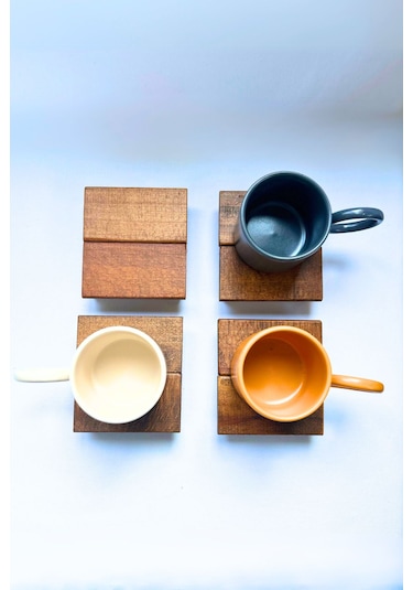 4 Lü Kahverengi 1.sınıf Masif Ahşap El Yapımı Bardak A Kahverengi