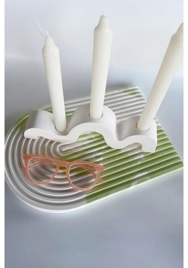 Modern Dalga Tasarımlı 3 Lü Beton Mumluk Şamdan - Dekoratif El Yapımı Masa Üstü Mumluk Beyaz